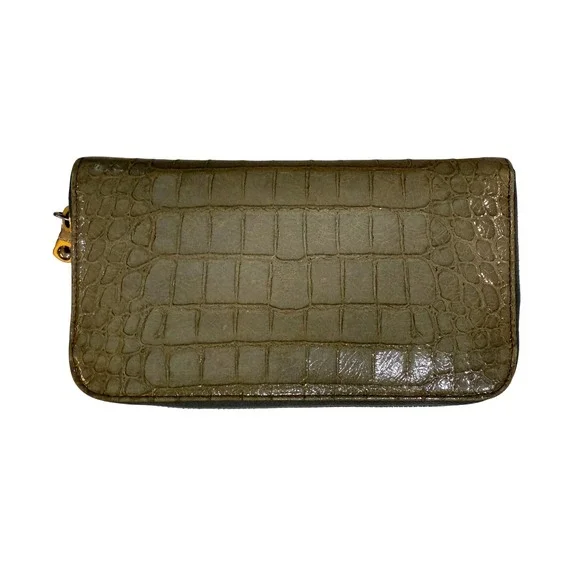 Miu Miu Crocodile Wallet Womens Embossed Leather Zip Around Gray Gold Luxury - Picture 3 of 9